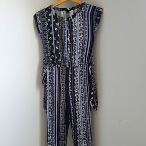 Art Class Flower Print Striped Girls Jumpsuit.